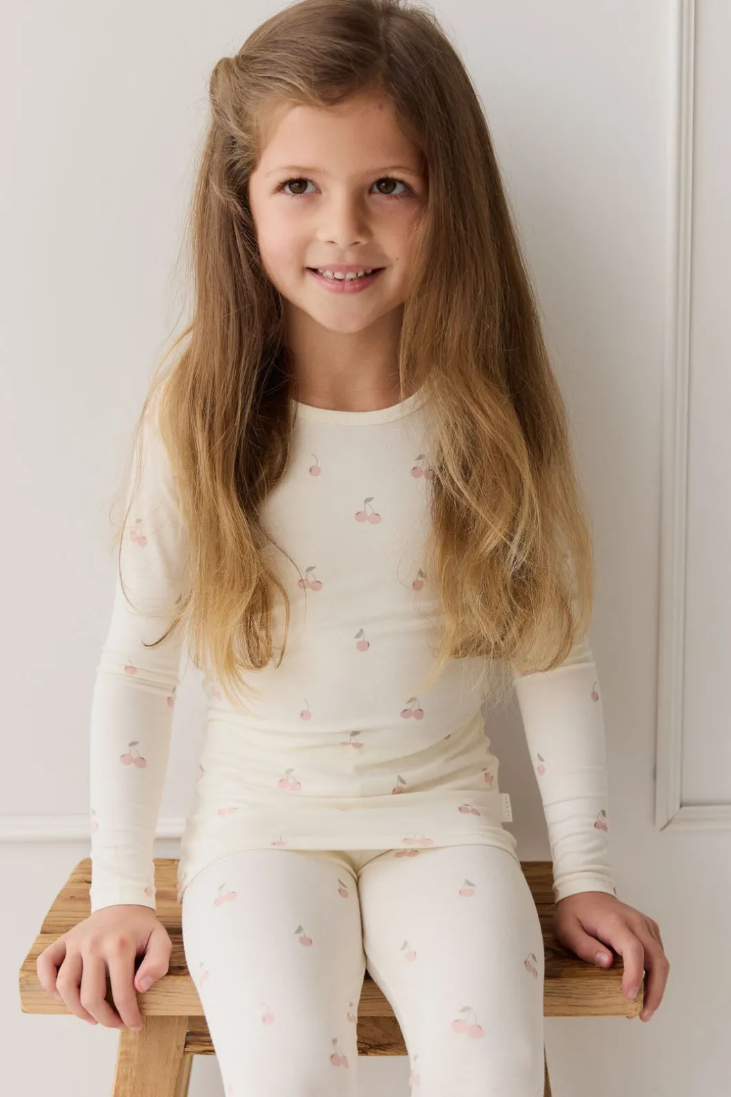 Bamboo Ari Long Sleeve Pyjama Set - Cherry Love Parchment