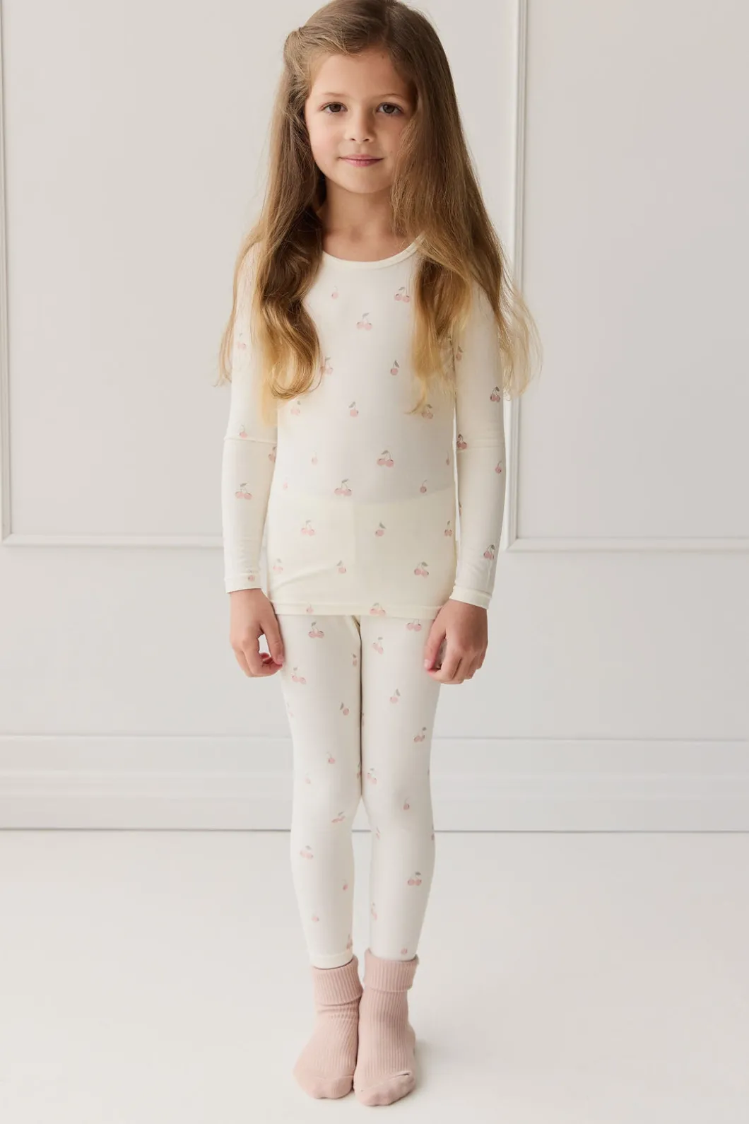 Bamboo Ari Long Sleeve Pyjama Set - Cherry Love Parchment