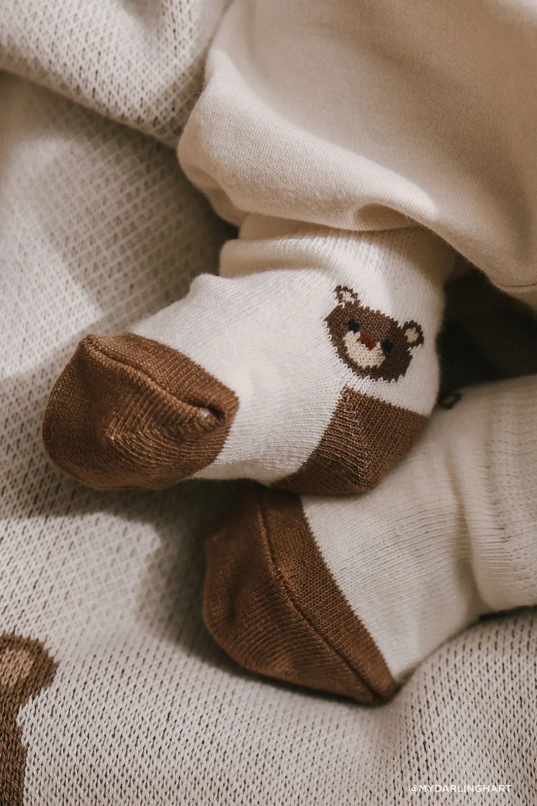 Bobbie Bear Crew Socks - Jacquard Bobbie Bear Cloud/Balm