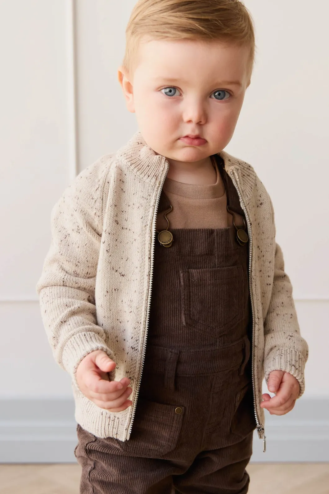 Dean Knit Zip Jacket - Oatmeal Shitake Dot