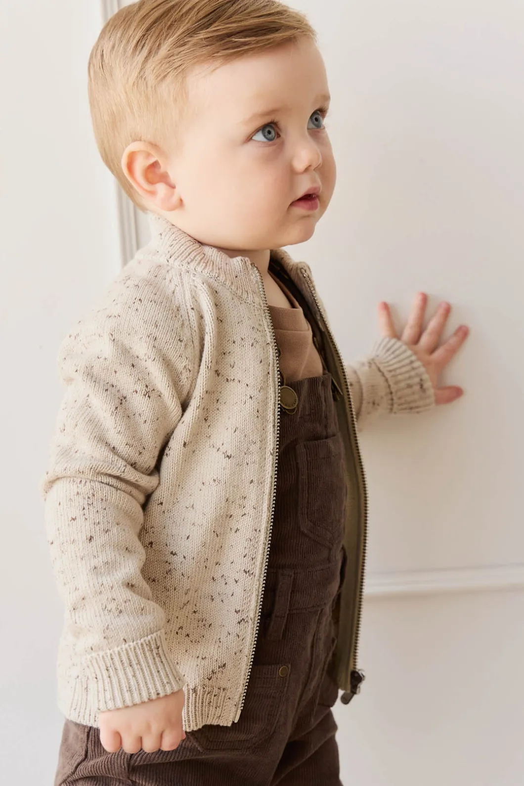 Dean Knit Zip Jacket - Oatmeal Shitake Dot