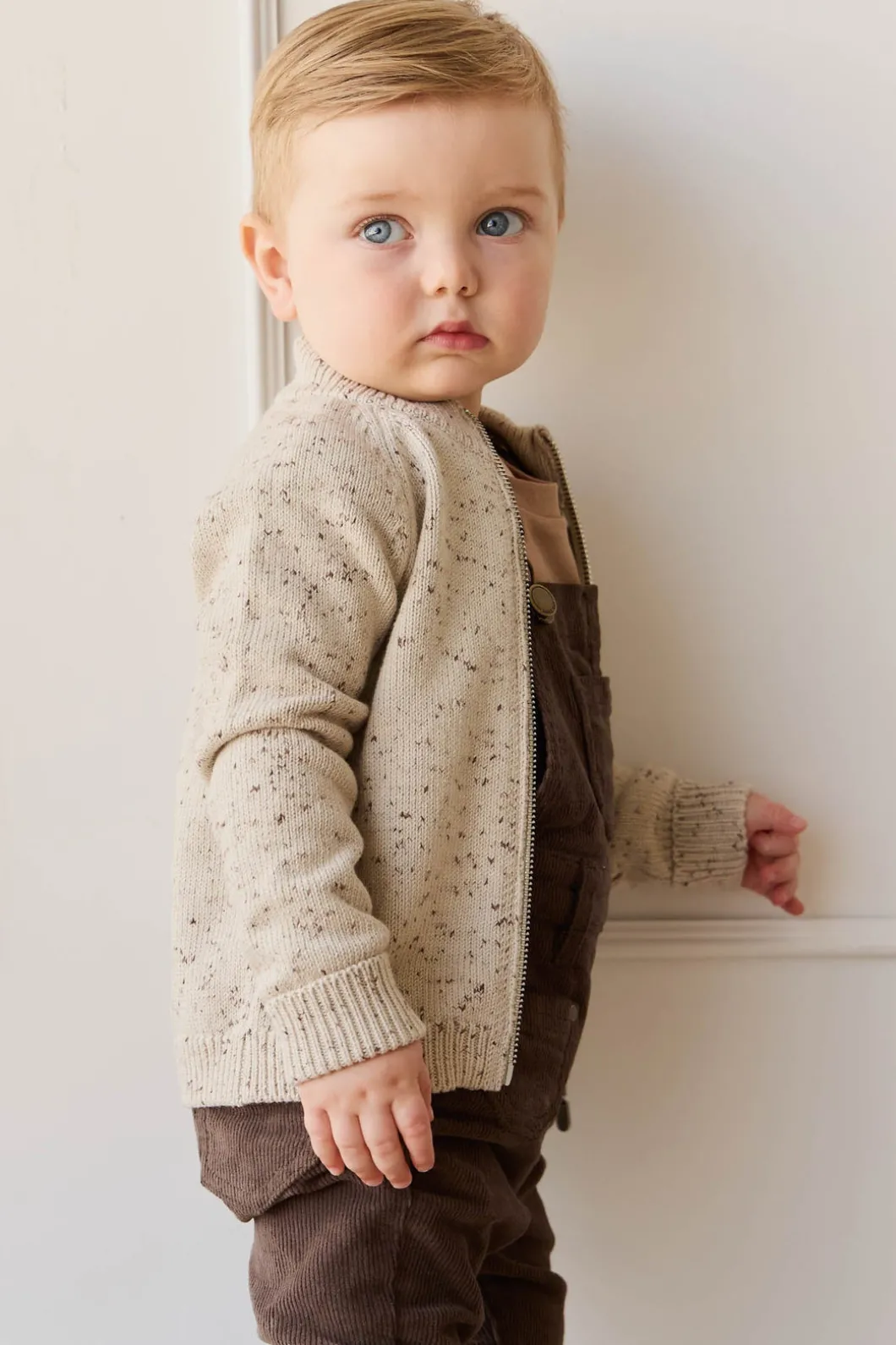 Dean Knit Zip Jacket - Oatmeal Shitake Dot