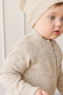 Dean Knit Zip Jacket - Oatmeal Shitake Dot