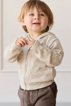 Dillon Knit Zip Hoodie - Oatmeal Shitake Dot