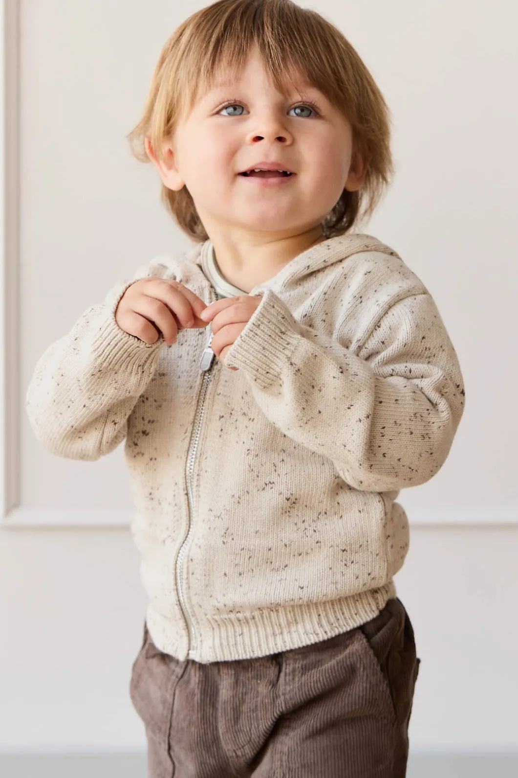 Dillon Knit Zip Hoodie - Oatmeal Shitake Dot