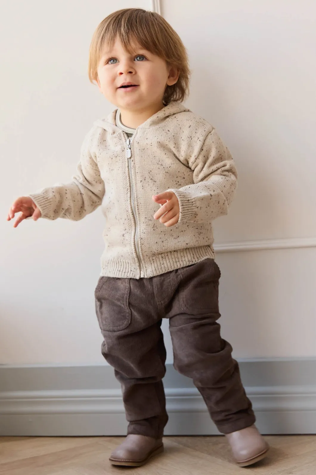 Dillon Knit Zip Hoodie - Oatmeal Shitake Dot
