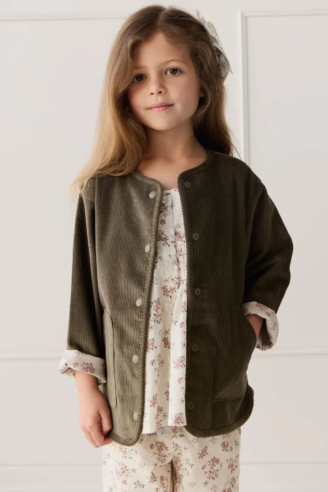 Esther Corduroy Jacket - Khaki/Selena Blush