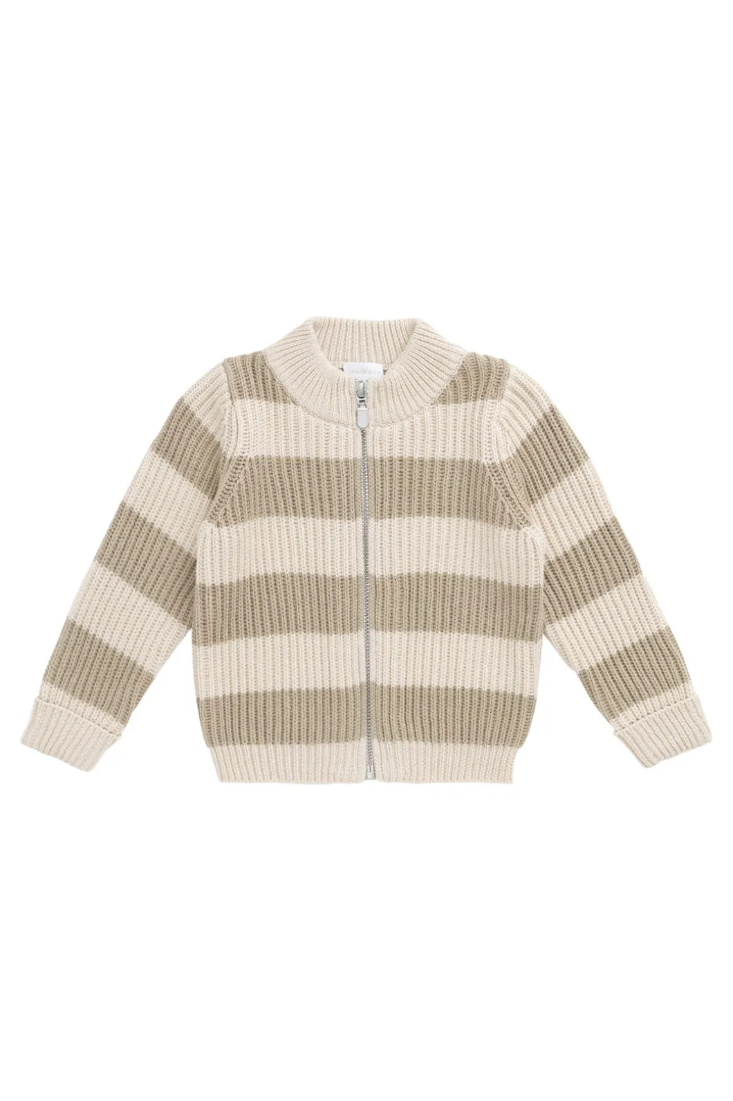 Idris Knit Zip Cardigan - Wide Stripe Rye/Buff