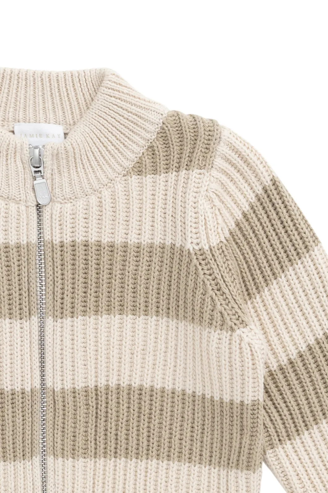 Idris Knit Zip Cardigan - Wide Stripe Rye/Buff