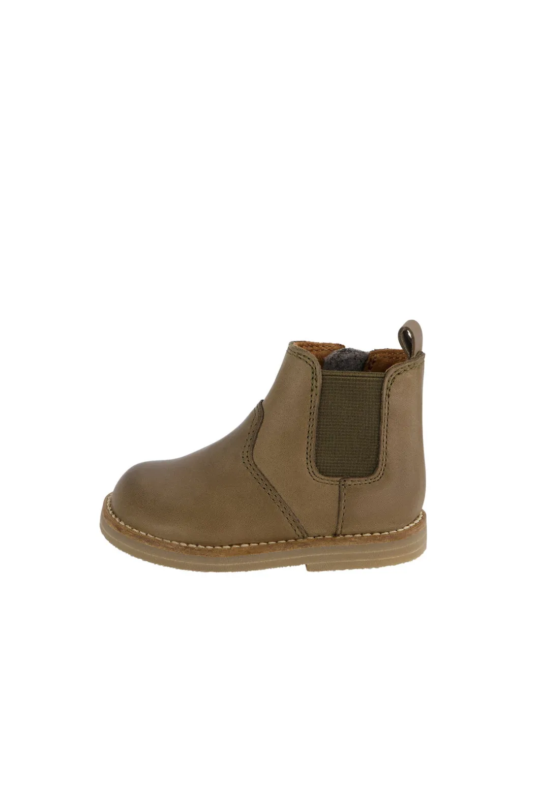 Leather Boot with Elastic Side - Olive