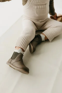 Leather Boot with Elastic Side - Olive