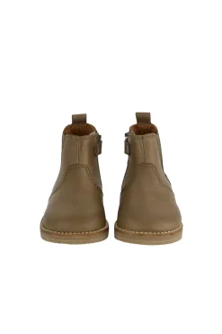 Leather Boot with Elastic Side - Olive