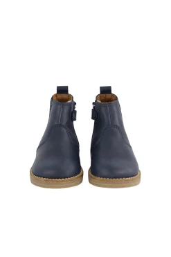 Leather Boot with Elastic Side - Navy