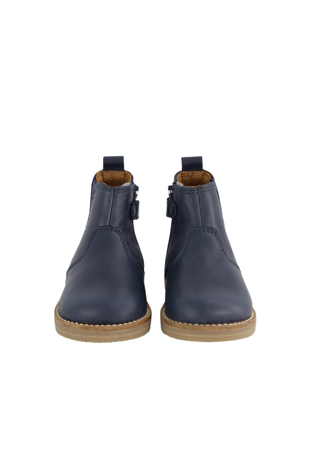 Leather Boot with Elastic Side - Navy