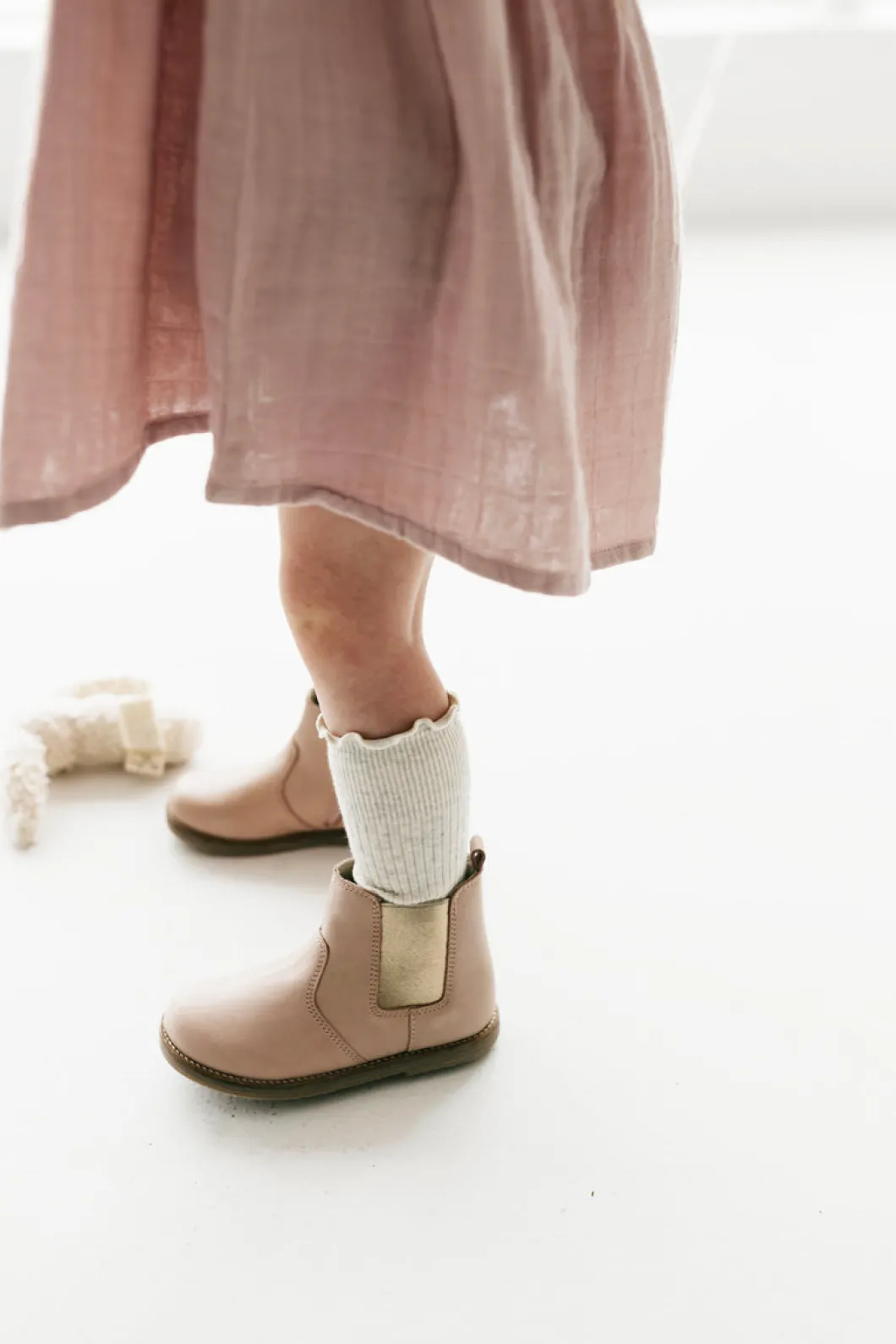 Leather Boot with Elastic Side - Blush