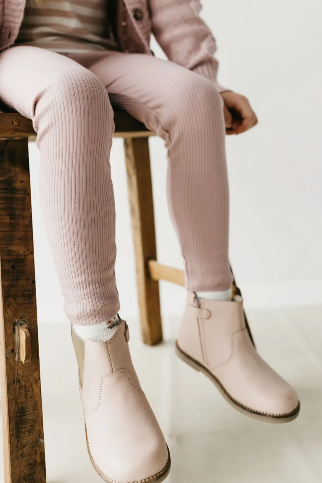 Leather Boot with Elastic Side - Blush