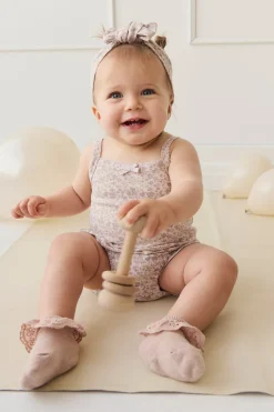 Organic Cotton Bridget Singlet Bodysuit - Amber Floral Lilac Ash