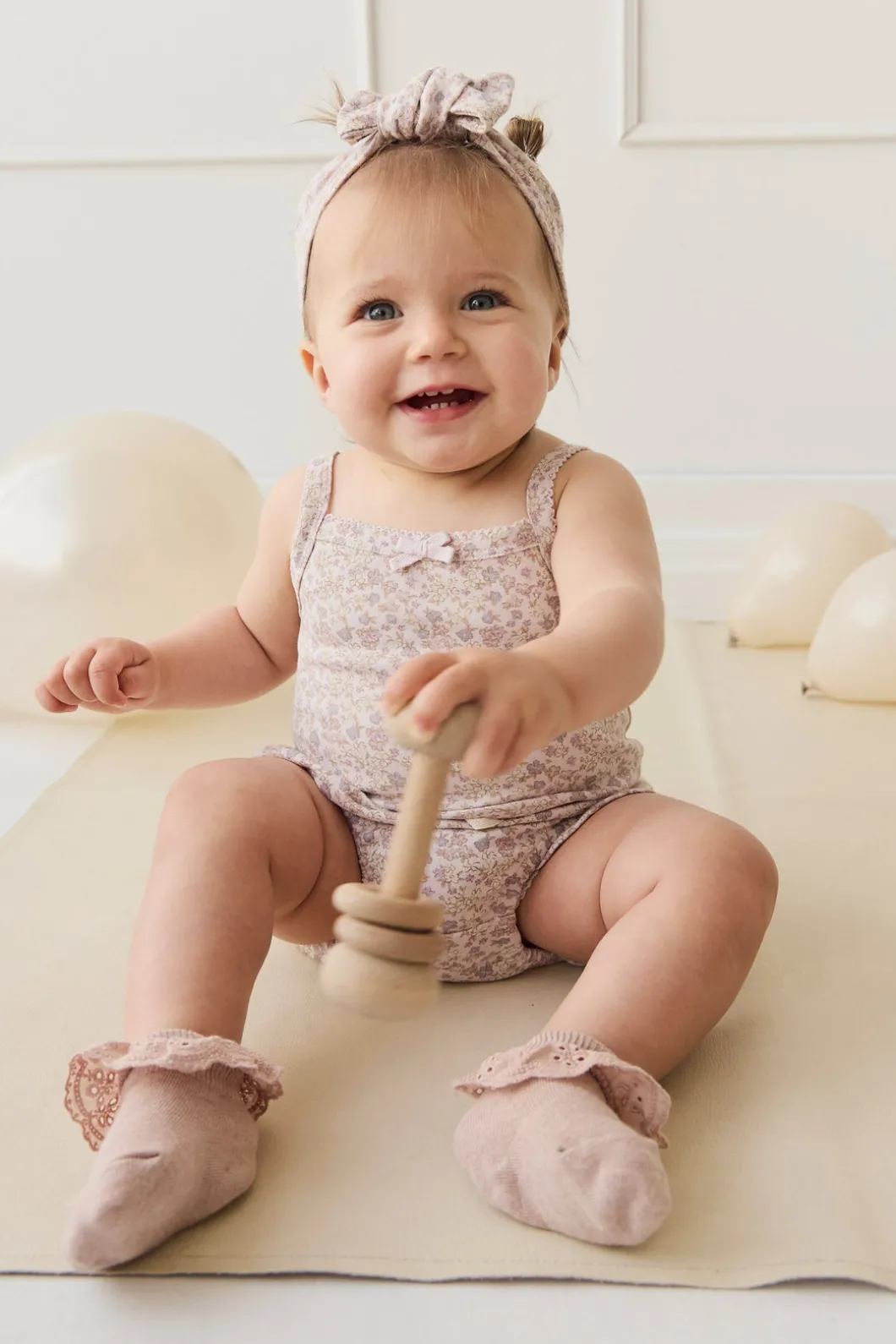 Organic Cotton Bridget Singlet Bodysuit - Amber Floral Lilac Ash