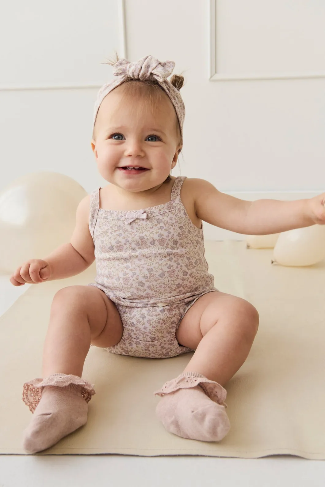 Organic Cotton Bridget Singlet Bodysuit - Amber Floral Lilac Ash
