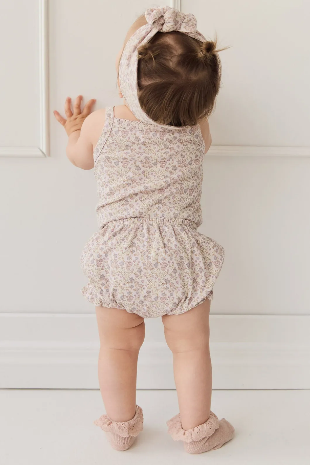 Organic Cotton Bridget Singlet Bodysuit - Amber Floral Lilac Ash