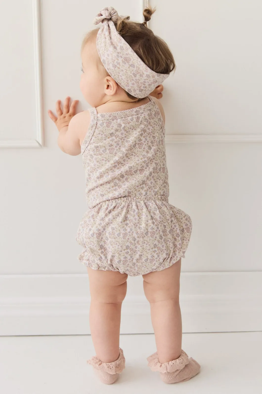 Organic Cotton Bridget Singlet Bodysuit - Amber Floral Lilac Ash