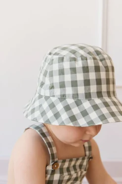 Organic Cotton Bucket Hat - Gingham Grape Leaf