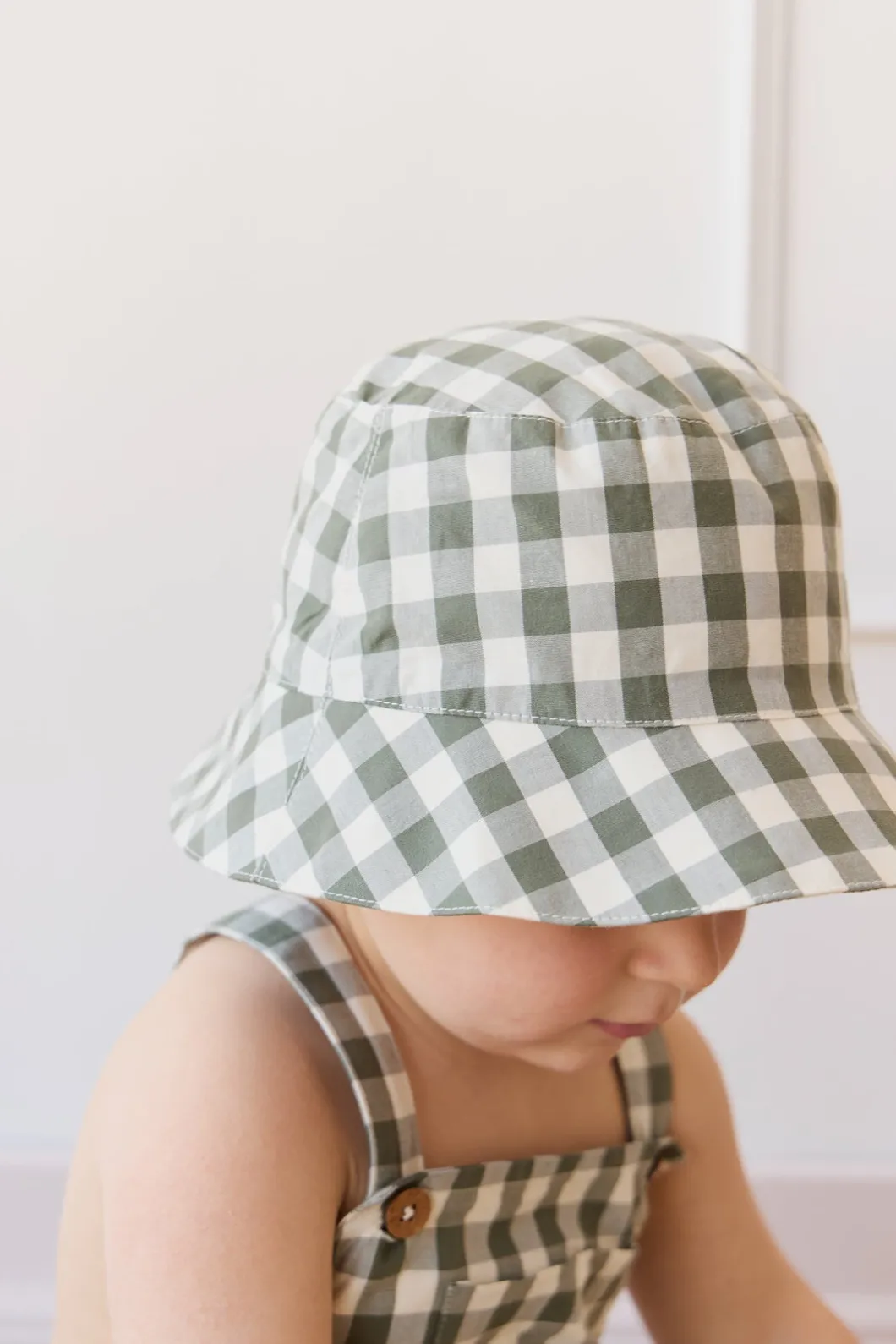 Organic Cotton Bucket Hat - Gingham Grape Leaf