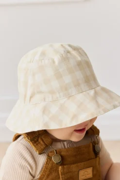 Organic Cotton Bucket Hat - Gingham Pale Khaki