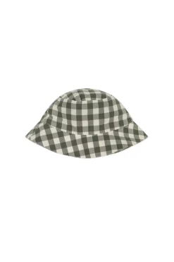 Organic Cotton Bucket Hat - Gingham Grape Leaf
