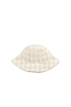 Organic Cotton Bucket Hat - Gingham Pale Khaki