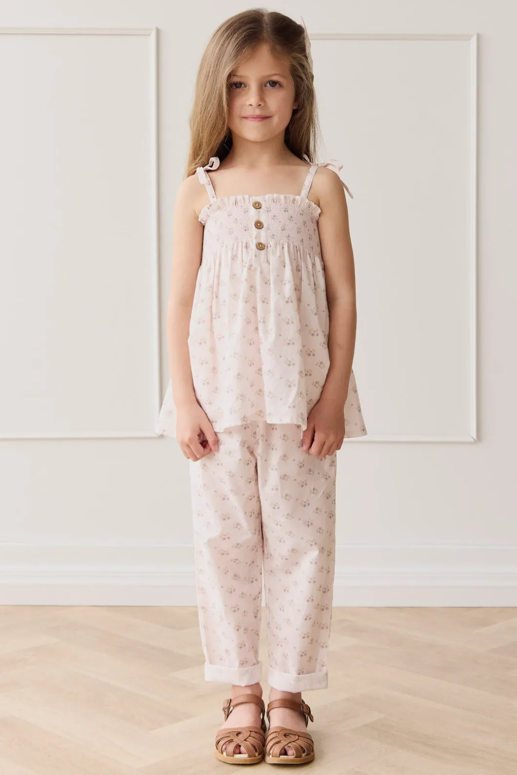 Organic Cotton Elodie Pant - Rose Floral Pink