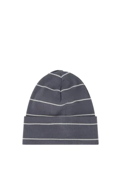 Organic Cotton Fine Rib Beanie - Gracelyn Stripe Lava/Cloud