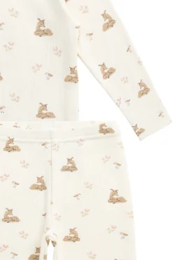 Organic Cotton Fine Rib Kayln Long Sleeve Pyjama Set - Little Fawn
