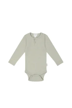 Organic Cotton Fine Rib Long Sleeve Bodysuit - Mist
