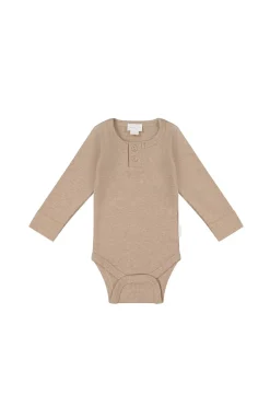 Organic Cotton Fine Rib Long Sleeve Bodysuit - Sable Marle