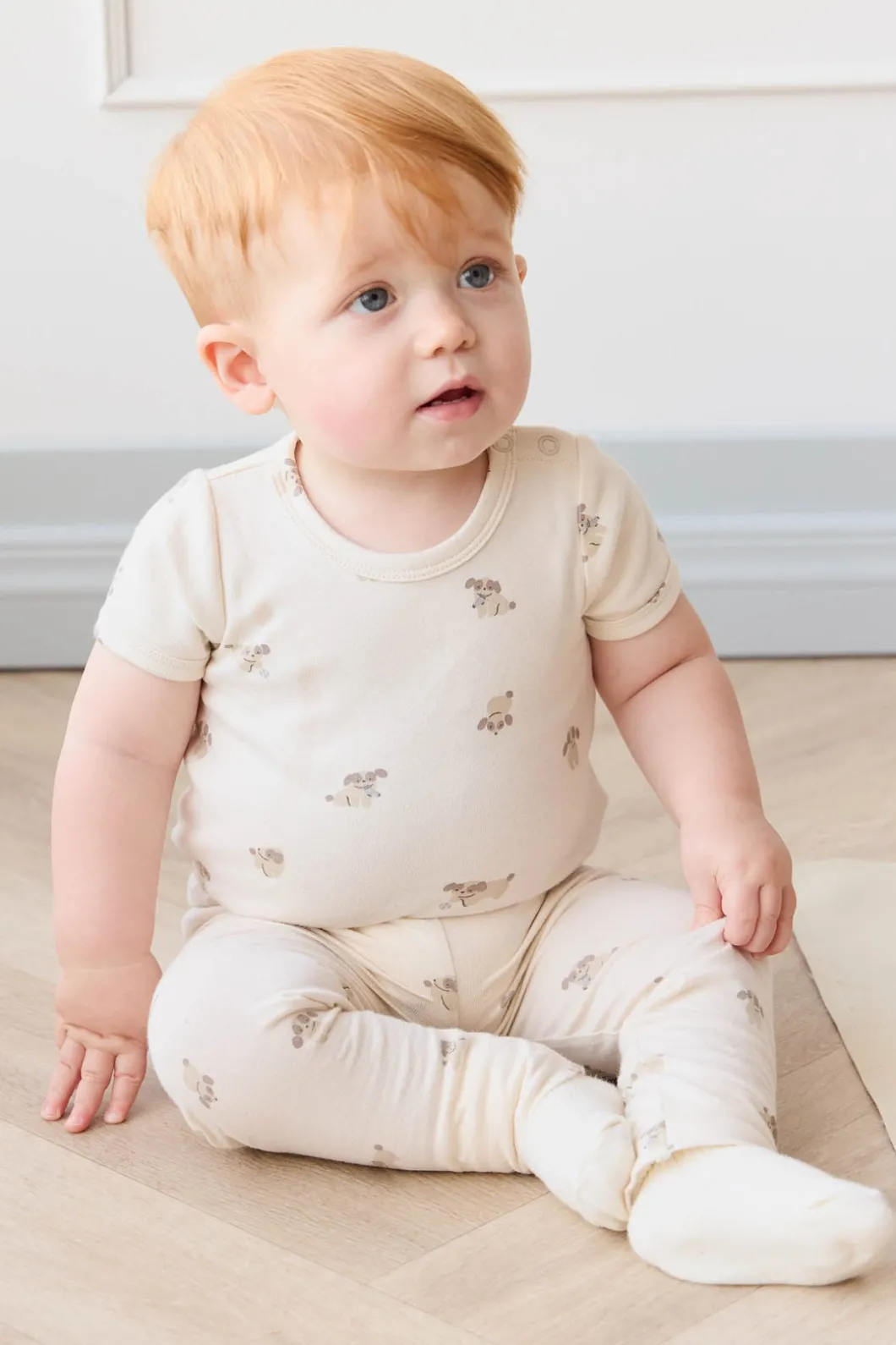 Organic Cotton Hudson Short Sleeve Bodysuit - Sasha Puppy Tofu