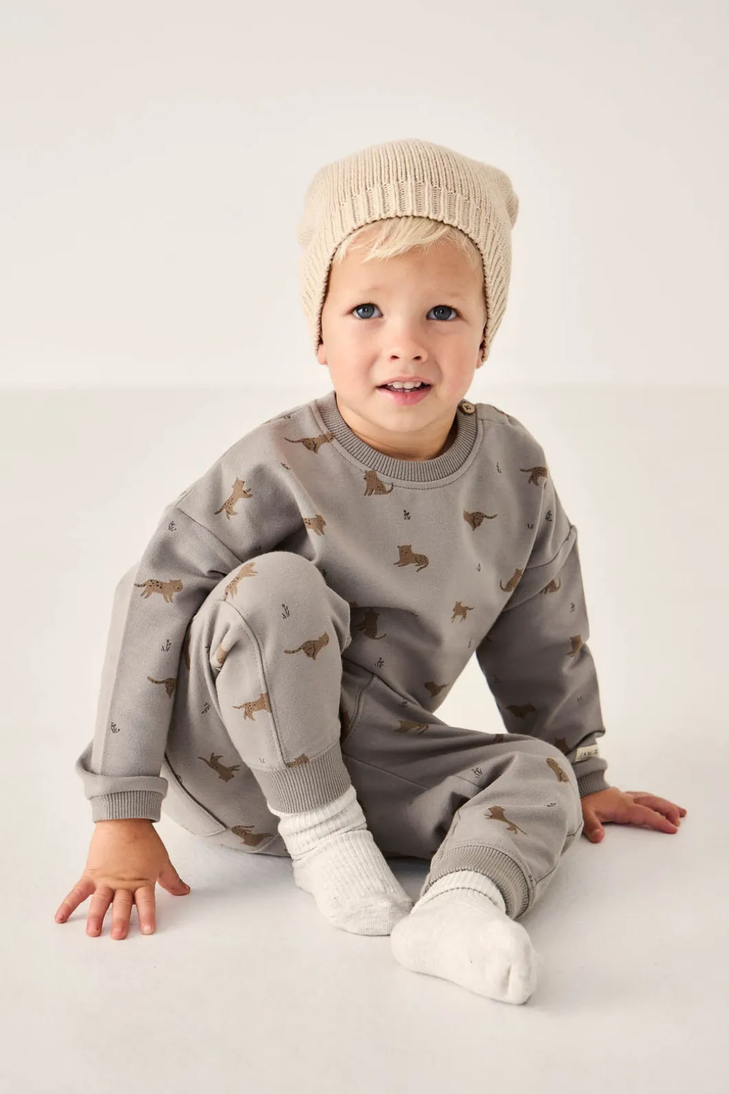 Organic Cotton Jalen Track Pant - Lenny Leopard Sage