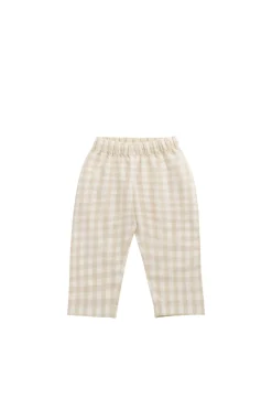 Organic Cotton Kingston Pant - Gingham Pale Khaki