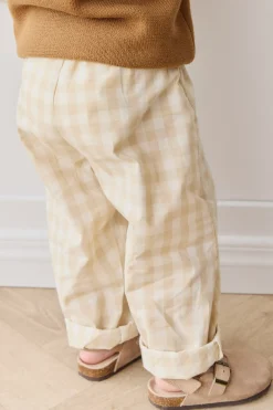 Organic Cotton Kingston Pant - Gingham Pale Khaki