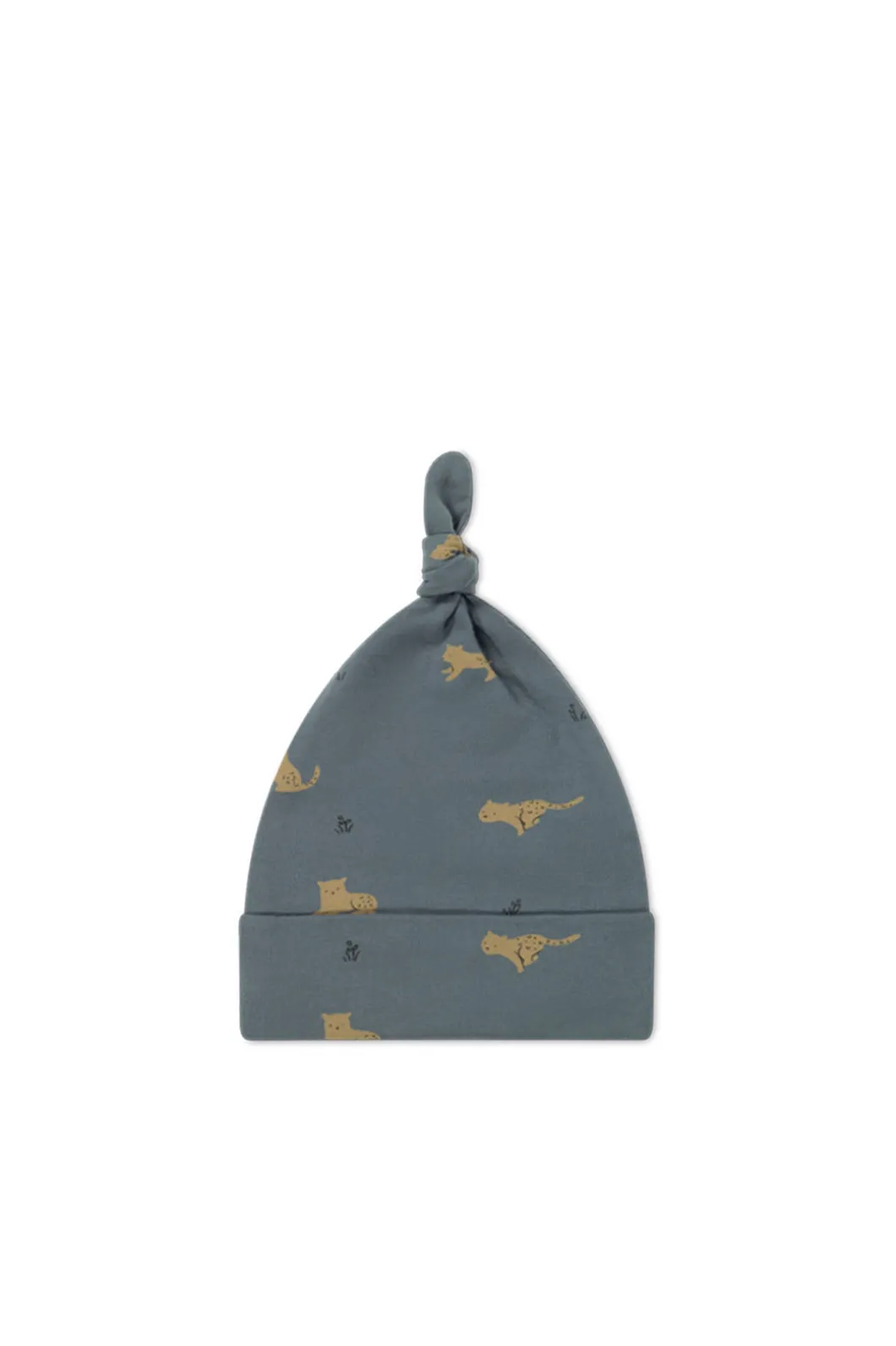 Organic Cotton Knot Beanie - Lenny Leopard Smoke