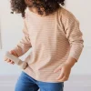 Organic Cotton Levi Long Sleeve Top - Daily Stripe Pale Terracotta/Buff