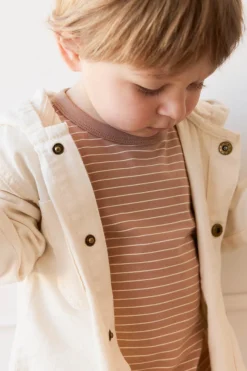 Organic Cotton Levi Long Sleeve Top - Daily Stripe Pale Terracotta/Buff