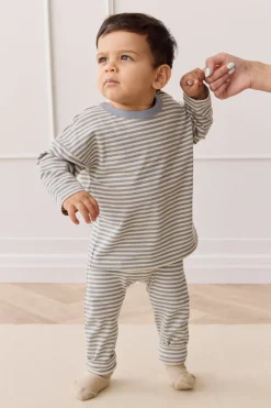 Organic Cotton Levi Long Sleeve Top - Narrow Stripe Dawn/Cassava