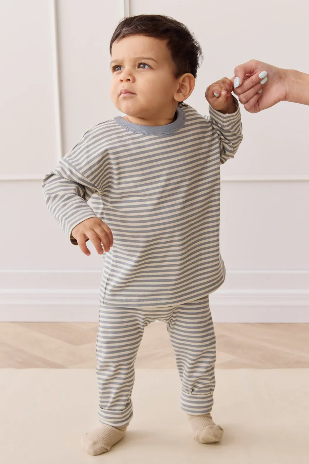 Organic Cotton Levi Long Sleeve Top - Narrow Stripe Dawn/Cassava