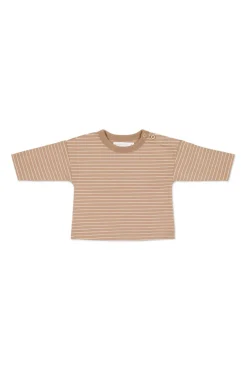 Organic Cotton Levi Long Sleeve Top - Daily Stripe Pale Terracotta/Buff