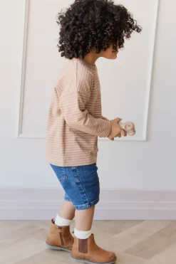 Organic Cotton Levi Long Sleeve Top - Daily Stripe Pale Terracotta/Buff