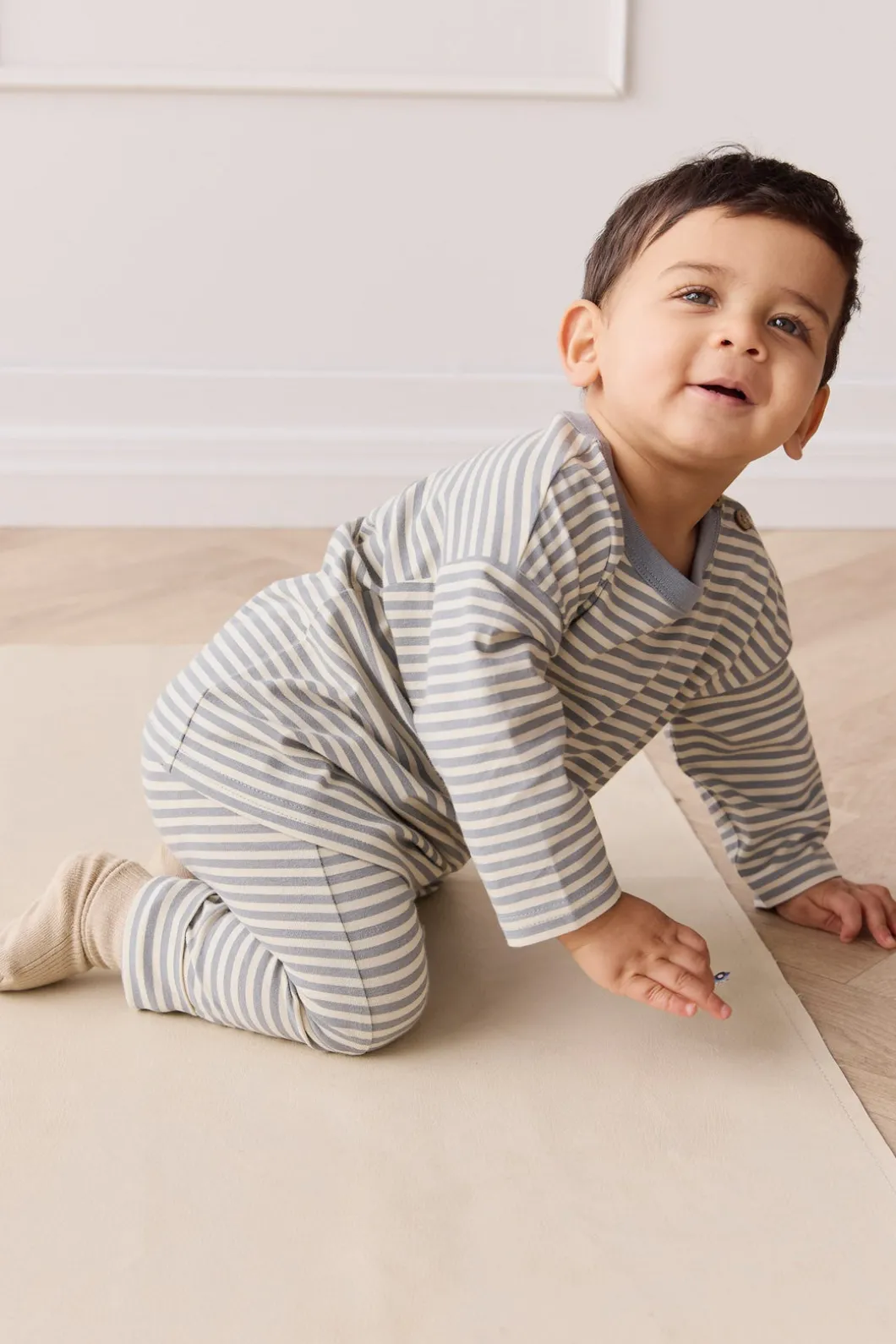 Organic Cotton Levi Long Sleeve Top - Narrow Stripe Dawn/Cassava