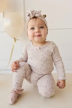 Organic Cotton Long Sleeve Bodysuit - Amber Floral Lilac Ash