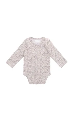 Organic Cotton Long Sleeve Bodysuit - Amber Floral Lilac Ash