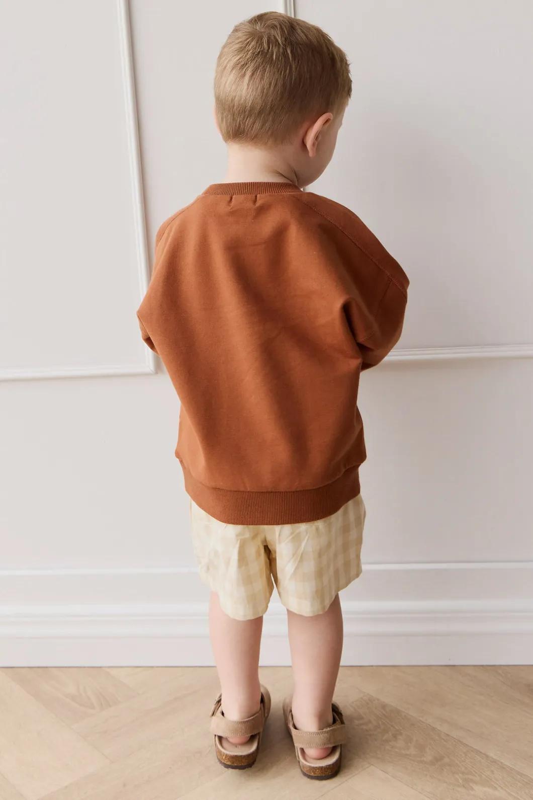 Organic Cotton Louis Short - Gingham Pale Khaki